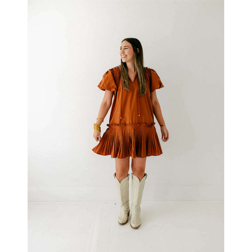 8.28 Boutique:Entro,Entro Camel Ruffle Hem Mini Dress,Dress