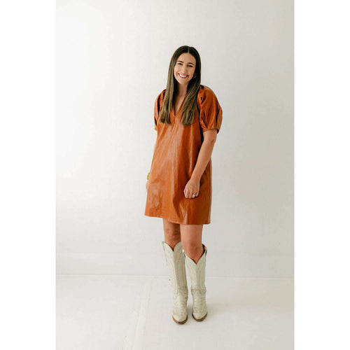 8.28 Boutique:THML,THML Brown Faux Leather Shift Dress,Dress