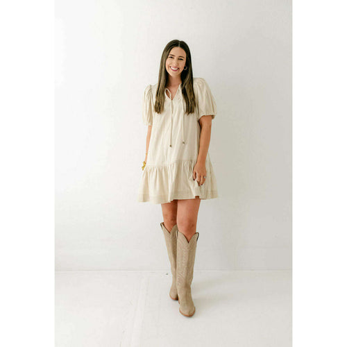 8.28 Boutique:8.28 Boutique,Entro Cream Denim Ruffle Hem Dress,Dress