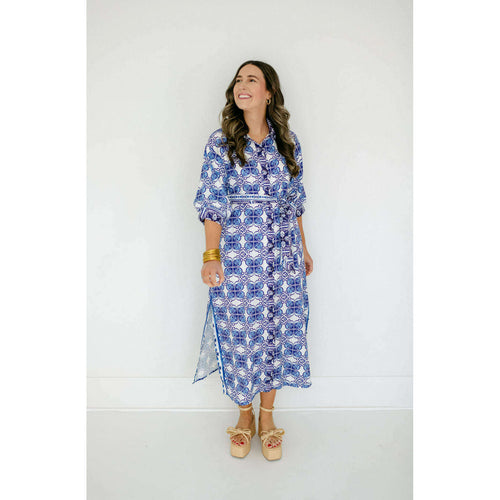 8.28 Boutique:Jade by Melody Tam,Jade Melody Tam Blue Damask Maxi Shirt Dress,dress