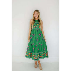 8.28 Boutique:THML,THML Green Halter Floral Maxi Dress,Dress