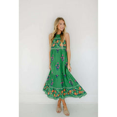 8.28 Boutique:THML,THML Green Halter Floral Maxi Dress,Dress