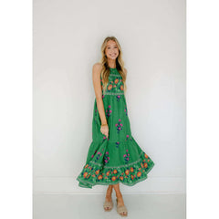 8.28 Boutique:THML,THML Green Halter Floral Maxi Dress,Dress