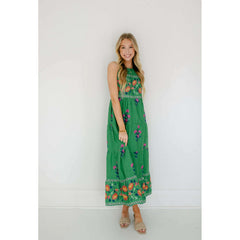 8.28 Boutique:THML,THML Green Halter Floral Maxi Dress,Dress