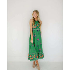 8.28 Boutique:THML,THML Green Halter Floral Maxi Dress,Dress