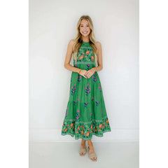 8.28 Boutique:THML,THML Green Halter Floral Maxi Dress,Dress