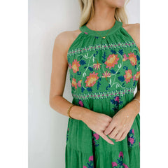 8.28 Boutique:THML,THML Green Halter Floral Maxi Dress,Dress