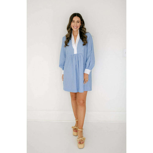 8.28 Boutique:THML,THML Blue and White Long Sleeve Striped Dress,Dress