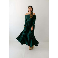 8.28 Boutique:Hutch,Hutch Blythe Off the Shoulder Pleated Dress in Forest Green,Dress