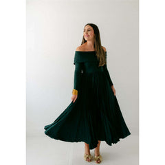 8.28 Boutique:Hutch,Hutch Blythe Off the Shoulder Pleated Dress in Forest Green,Dress