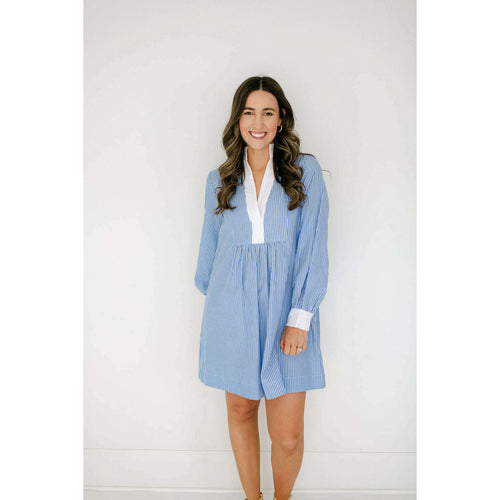 8.28 Boutique:THML,THML Blue and White Long Sleeve Striped Dress,Dress