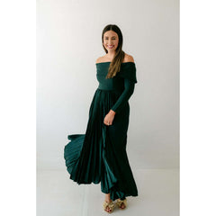 8.28 Boutique:Hutch,Hutch Blythe Off the Shoulder Pleated Dress in Forest Green,Dress