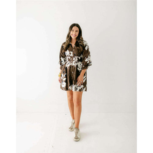 8.28 Boutique:Entro,Entro Brown Floral Zip Up Dress,Dress