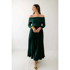 8.28 Boutique:Hutch,Hutch Blythe Off the Shoulder Pleated Dress in Forest Green,Dress