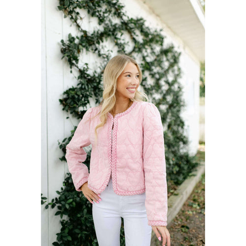 8.28 Boutique:Karlie Clothes,Karlie Novelty Heart Stitch Denim Jacket in Bubblegum,Jacket