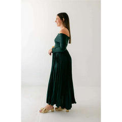 8.28 Boutique:Hutch,Hutch Blythe Off the Shoulder Pleated Dress in Forest Green,Dress