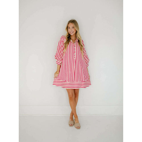 8.28 Boutique:Entro,The Kelly Pink Bell Sleeve Stripe Dress,Dress