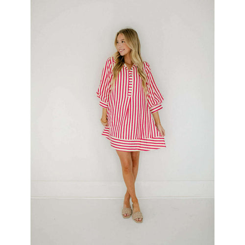 8.28 Boutique:Entro,The Kelly Pink Bell Sleeve Stripe Dress,Dress