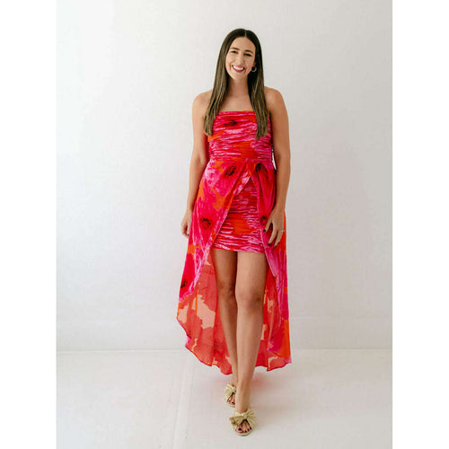 8.28 Boutique:Hutch,Hutch Lissi Strapless Ruched Mini Dress in Grenadine Painted Floral,Dress