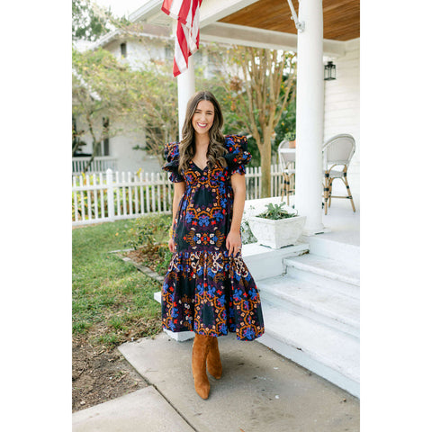 Joy*Joy Brown Bloom Corduroy Tiered Dress