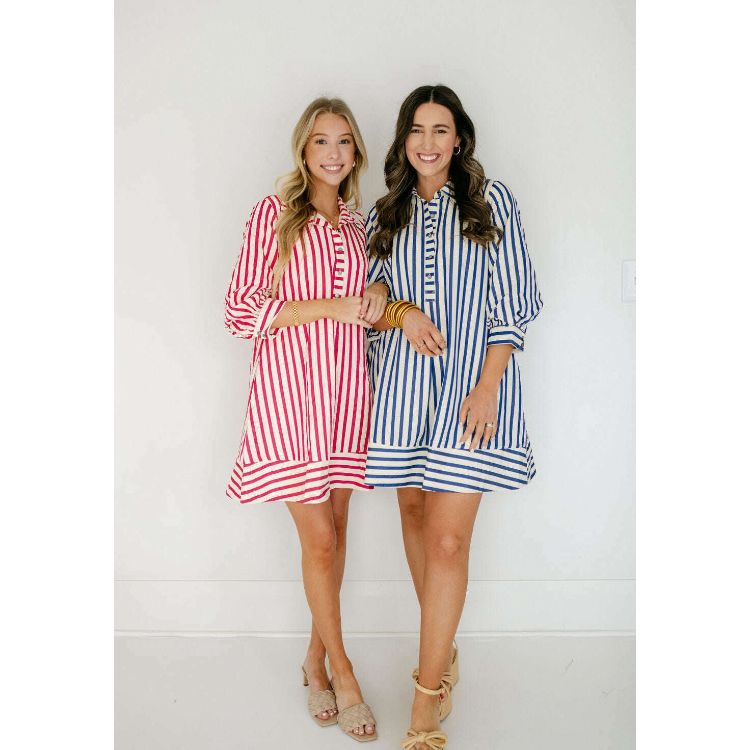 8.28 Boutique:Entro,The Kelly Blue Bell Sleeve Stripe Dress,Dress