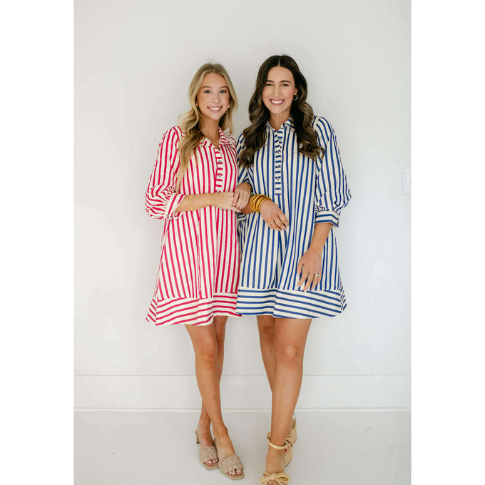 8.28 Boutique:Entro,The Kelly Blue Bell Sleeve Stripe Dress,Dress