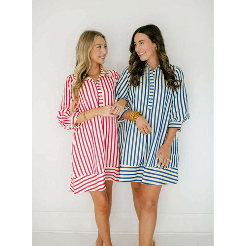 8.28 Boutique:Entro,The Kelly Blue Bell Sleeve Stripe Dress,Dress