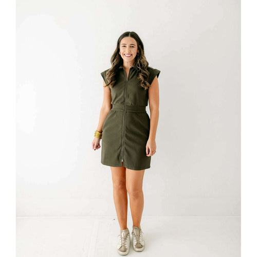 8.28 Boutique:Entro,Entro Army Green Zip Up Dress,Dress