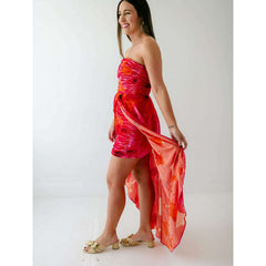 8.28 Boutique:Hutch,Hutch Lissi Strapless Ruched Mini Dress in Grenadine Painted Floral,Dress