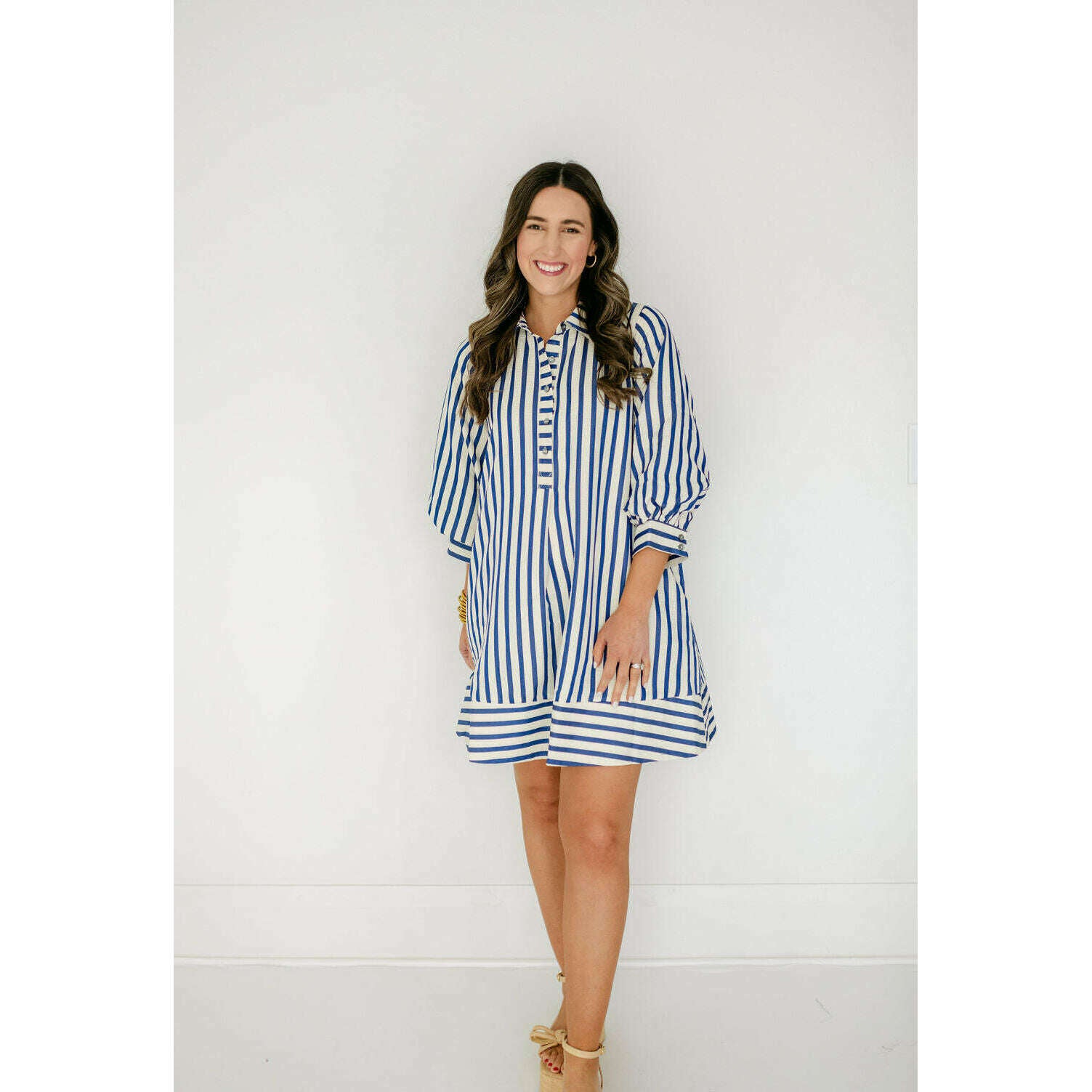 8.28 Boutique:Entro,The Kelly Blue Bell Sleeve Stripe Dress,Dress