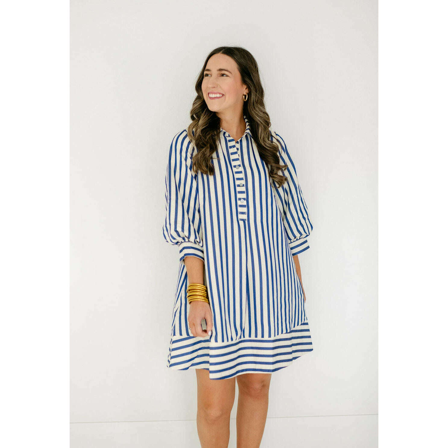 8.28 Boutique:Entro,The Kelly Blue Bell Sleeve Stripe Dress,Dress