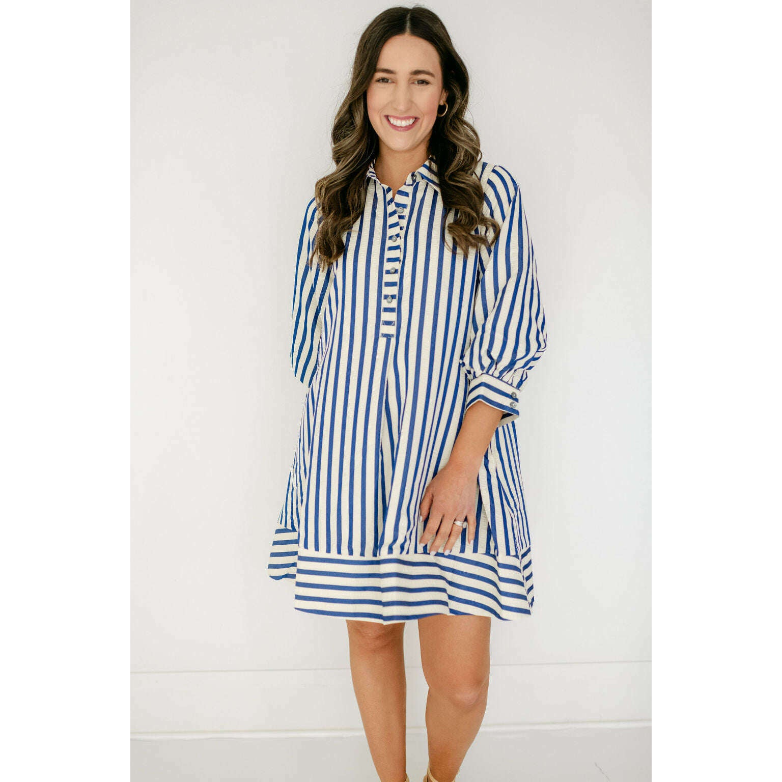 8.28 Boutique:Entro,The Kelly Blue Bell Sleeve Stripe Dress,Dress