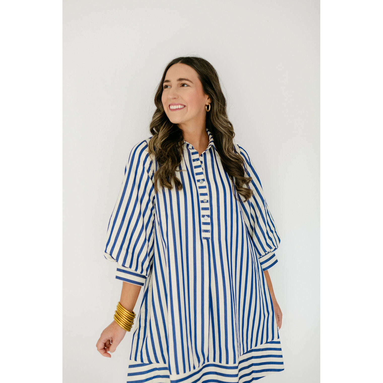 8.28 Boutique:Entro,The Kelly Blue Bell Sleeve Stripe Dress,Dress