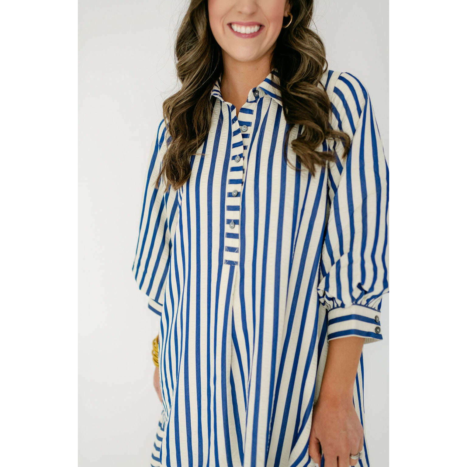 8.28 Boutique:Entro,The Kelly Blue Bell Sleeve Stripe Dress,Dress