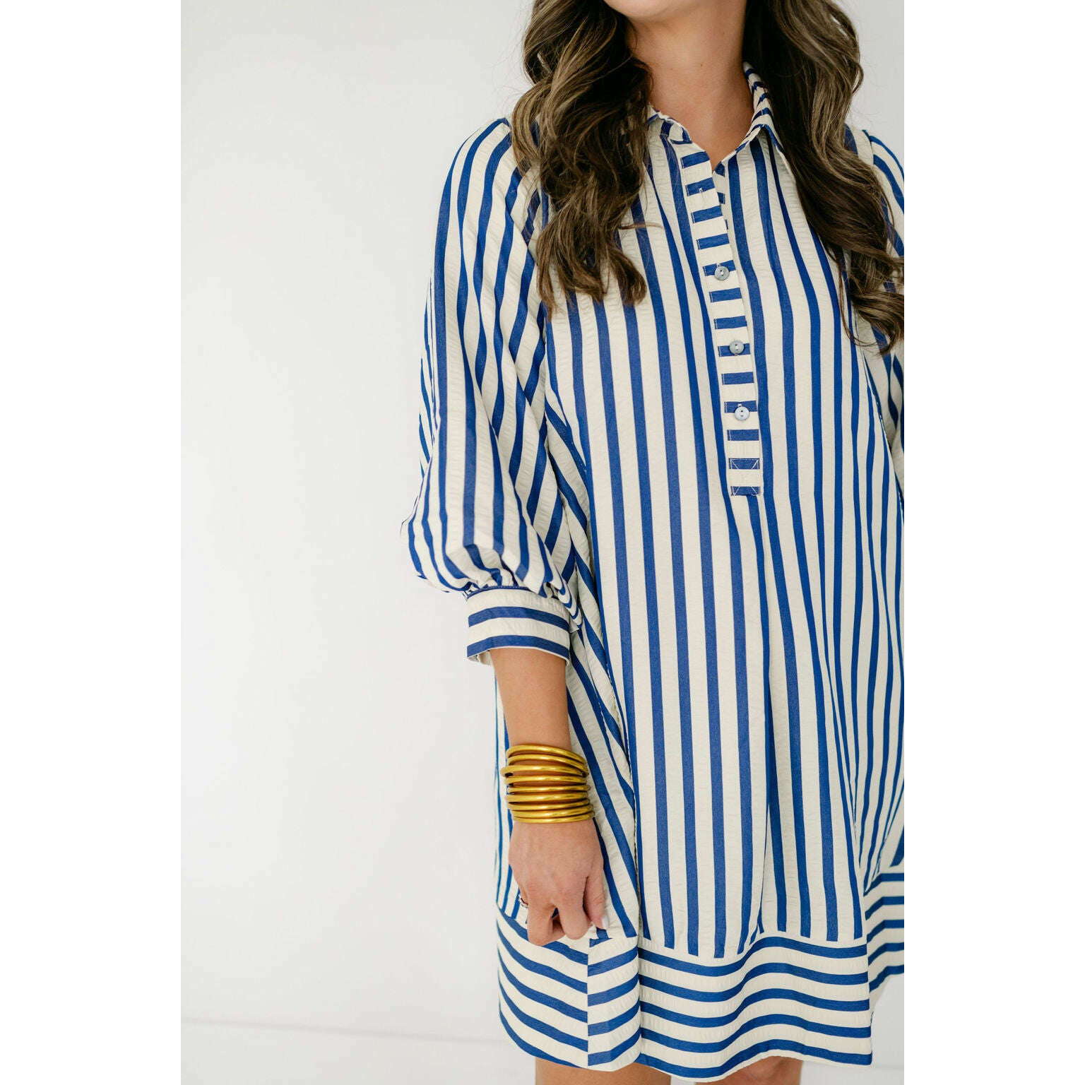 8.28 Boutique:Entro,The Kelly Blue Bell Sleeve Stripe Dress,Dress