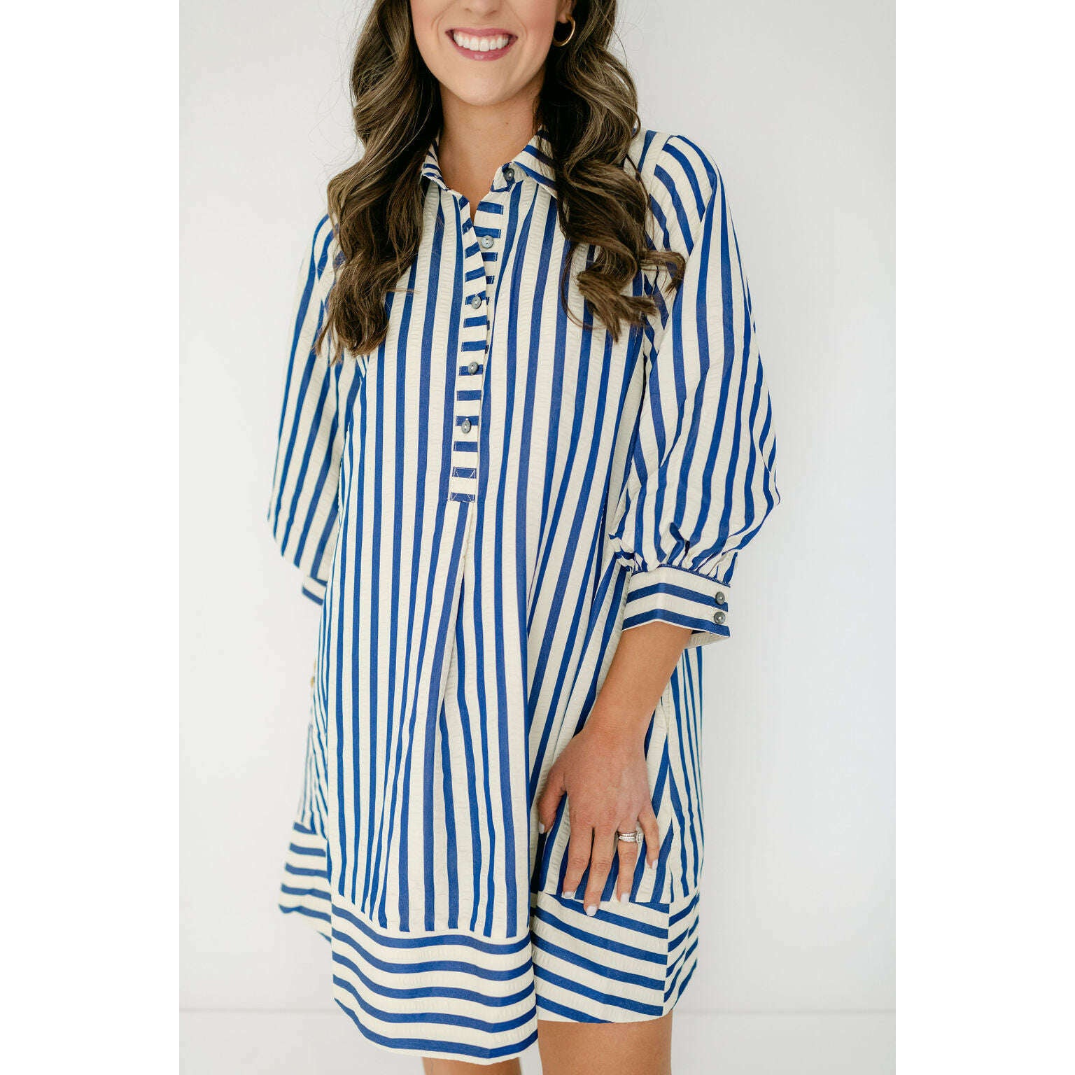 8.28 Boutique:Entro,The Kelly Blue Bell Sleeve Stripe Dress,Dress