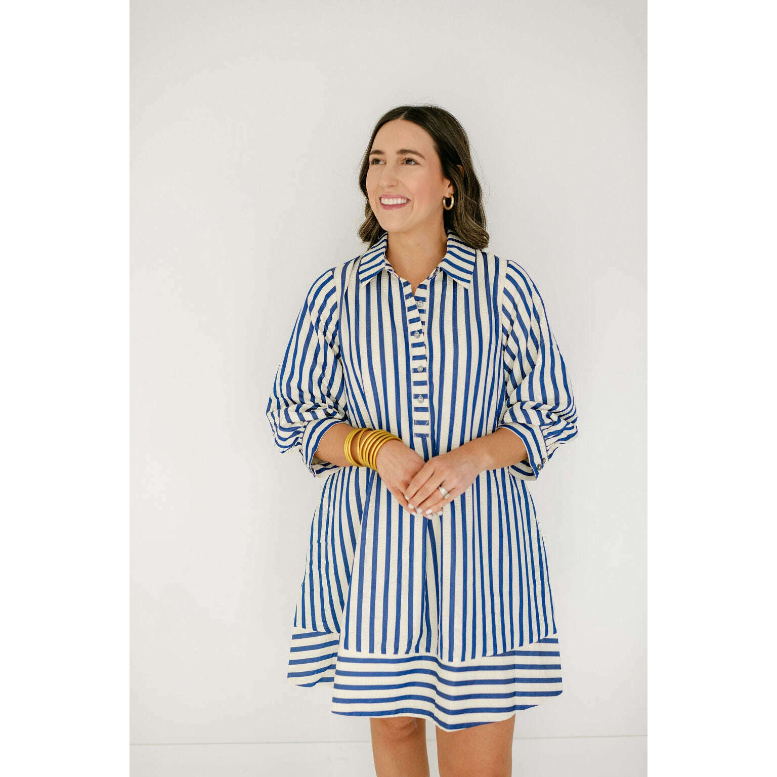 8.28 Boutique:Entro,The Kelly Blue Bell Sleeve Stripe Dress,Dress