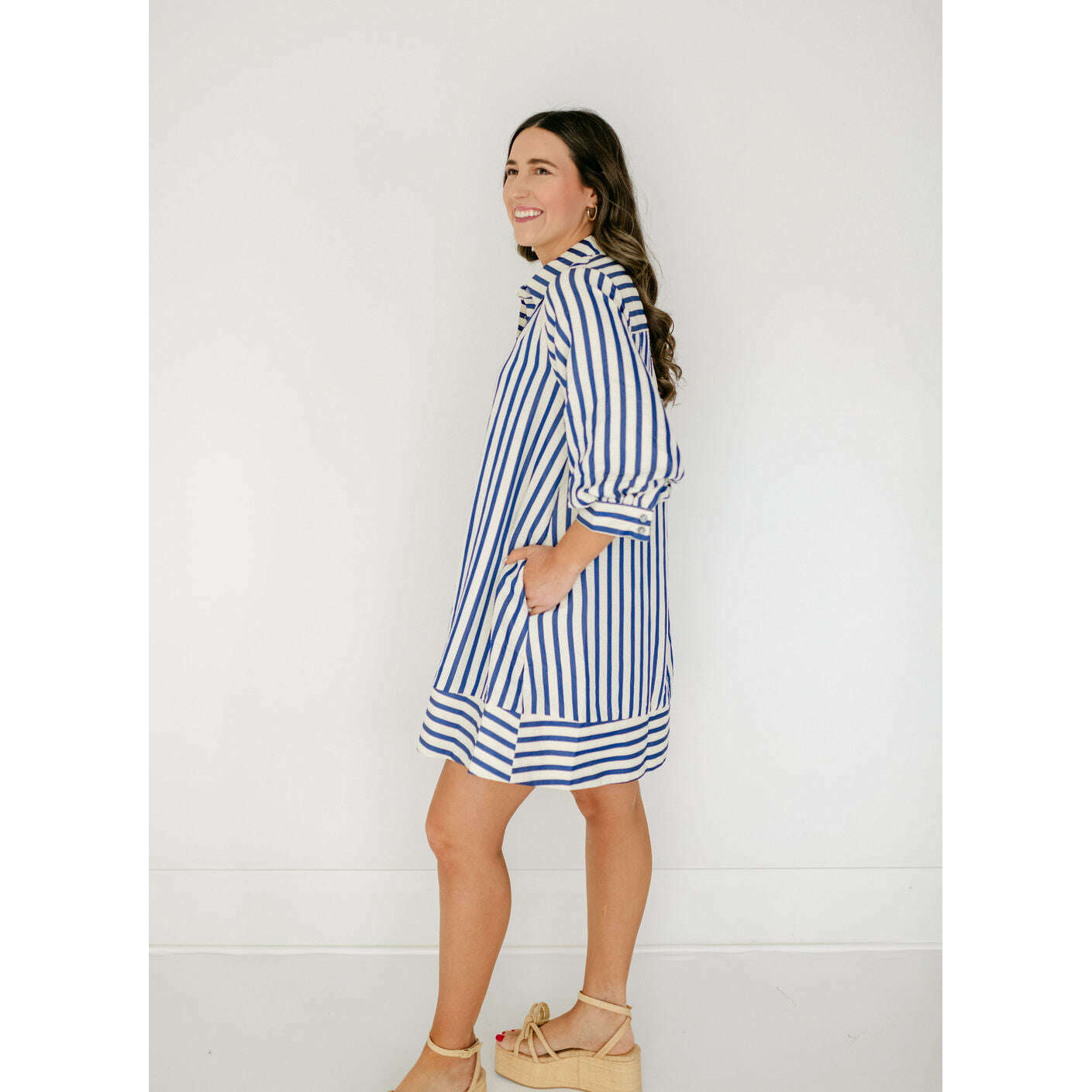 8.28 Boutique:Entro,The Kelly Blue Bell Sleeve Stripe Dress,Dress