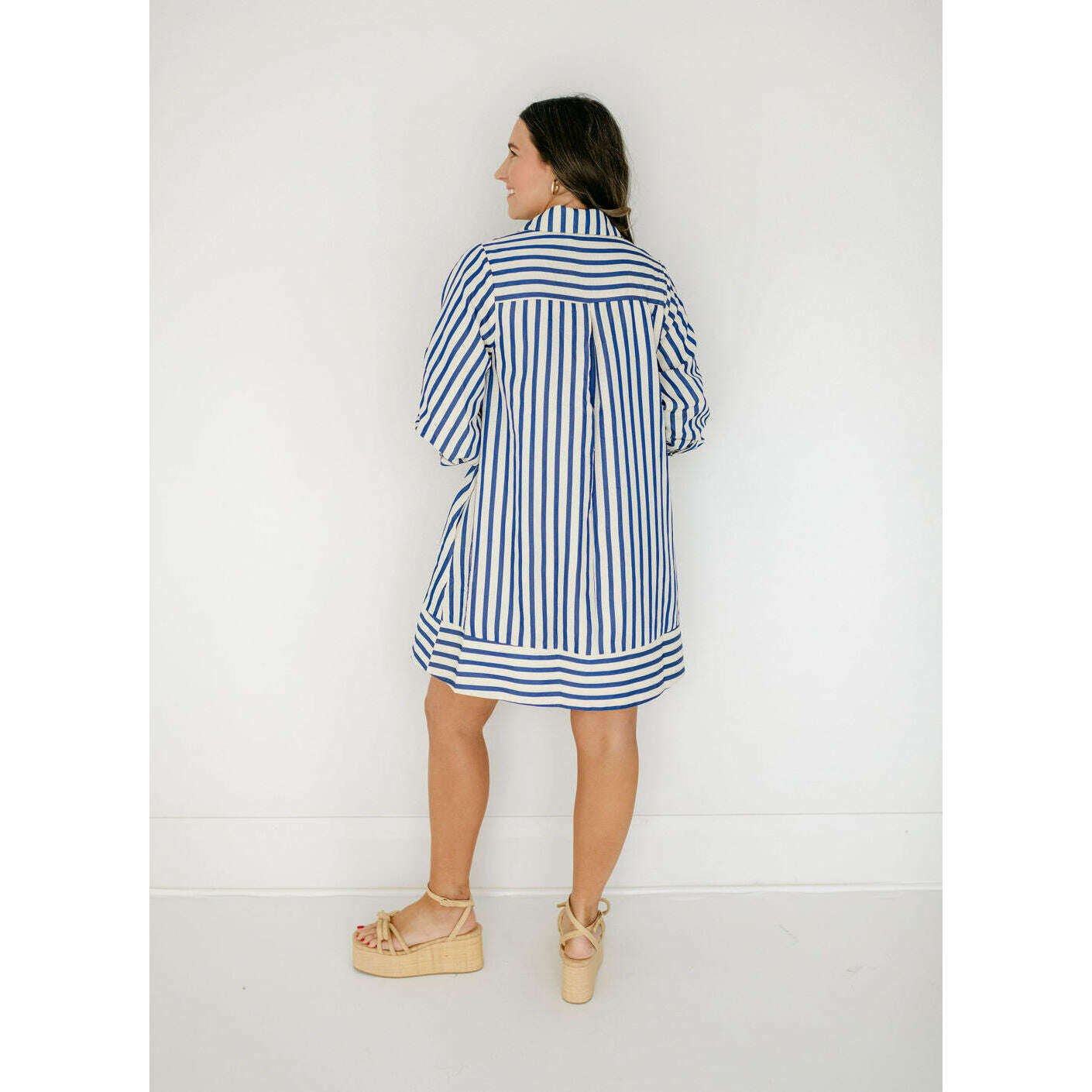 8.28 Boutique:Entro,The Kelly Blue Bell Sleeve Stripe Dress,Dress