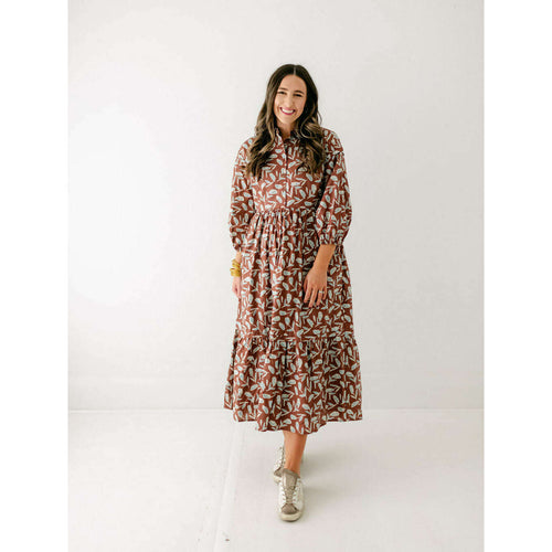 8.28 Boutique:Aureum,Aureum Brown Floral Midi Shirt Dress,Dress