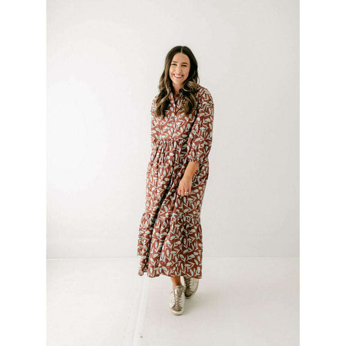 8.28 Boutique:Aureum,Aureum Brown Floral Midi Shirt Dress,Dress