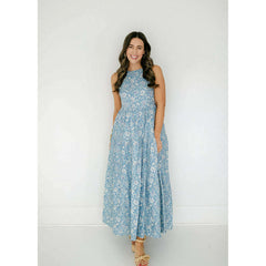 8.28 Boutique:Aureum,Aureum Blue Floral Tiered Maxi Dress,Dress