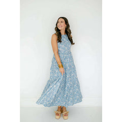 8.28 Boutique:Aureum,Aureum Blue Floral Tiered Maxi Dress,Dress