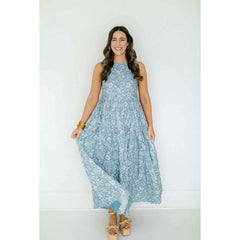 8.28 Boutique:Aureum,Aureum Blue Floral Tiered Maxi Dress,Dress