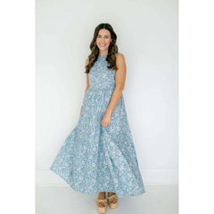 8.28 Boutique:Aureum,Aureum Blue Floral Tiered Maxi Dress,Dress