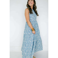 8.28 Boutique:Aureum,Aureum Blue Floral Tiered Maxi Dress,Dress