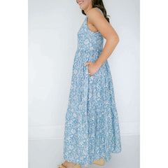 8.28 Boutique:Aureum,Aureum Blue Floral Tiered Maxi Dress,Dress