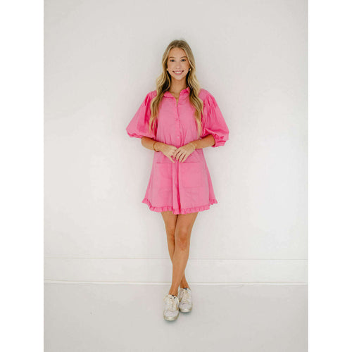 8.28 Boutique:Karlie Clothes,Karlie Pink Puff Sleeve Ruffle Pocket Dress,Dress