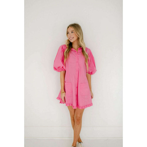 8.28 Boutique:Karlie Clothes,Karlie Pink Puff Sleeve Ruffle Pocket Dress,Dress