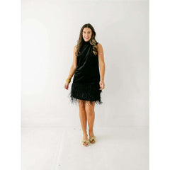 8.28 Boutique:Tyler Boe,Tyler Boe Victoria Velvet Feather Dress,Dress